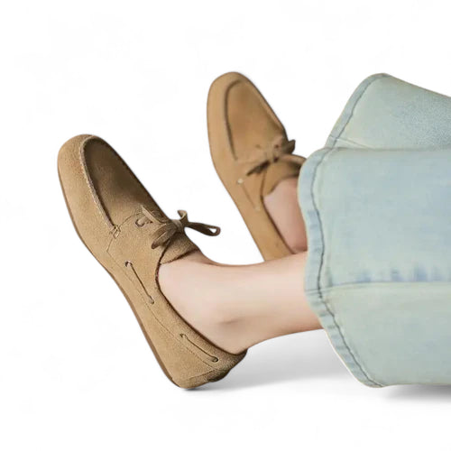 Mocassin En Daim Beige à Lacets Pour Femme