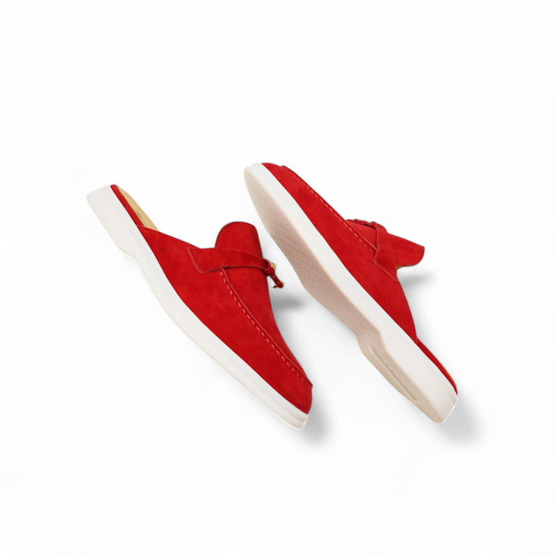 Mocassin Ouvert En Daim Rouge Pour Femme