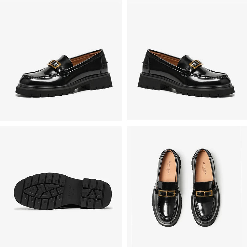 Mocassins Noir Femme Chainette Dorée