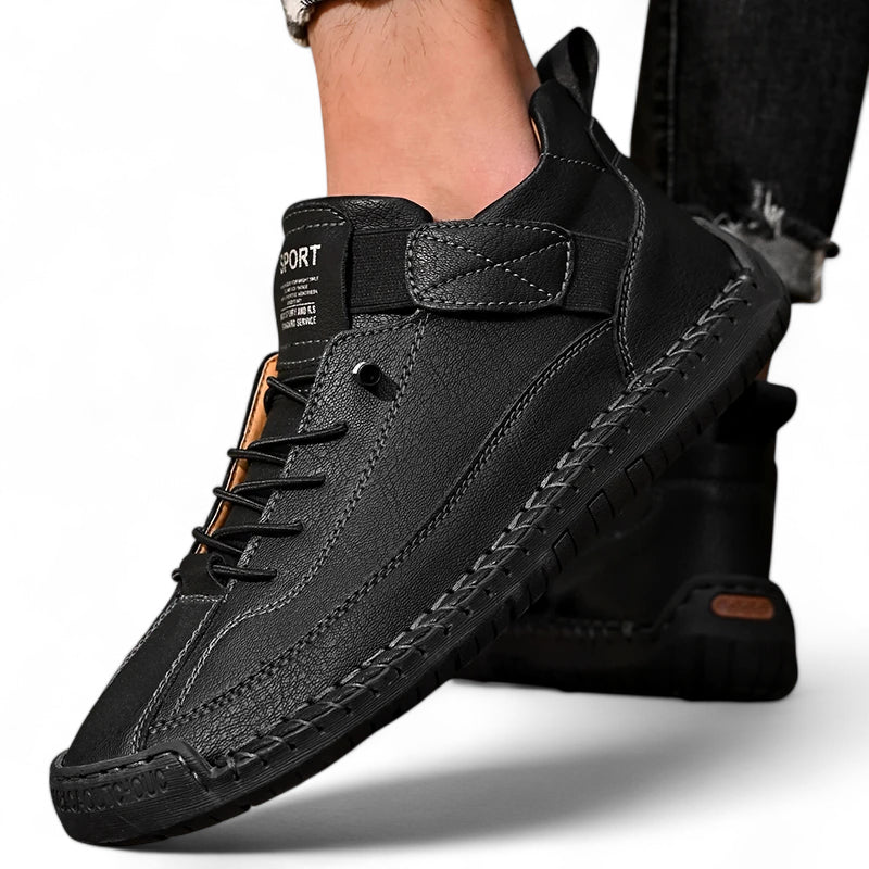 Mocassin En Cuir Noir Pour Homme à Lacets Avec Coutures