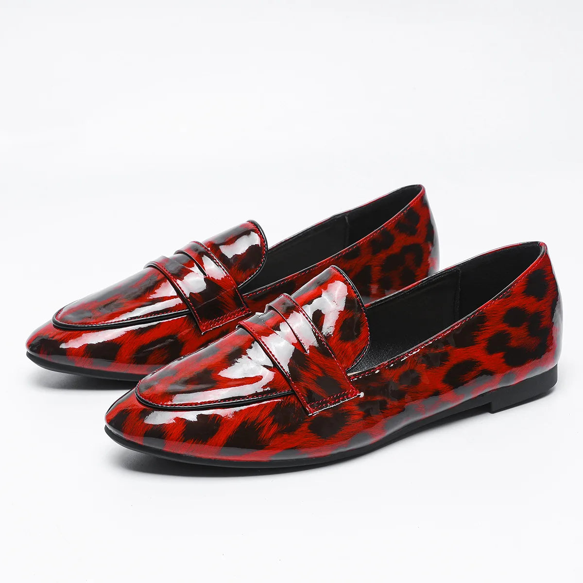 Mocassin Cuir Léopard Femme Rouge Et Noir