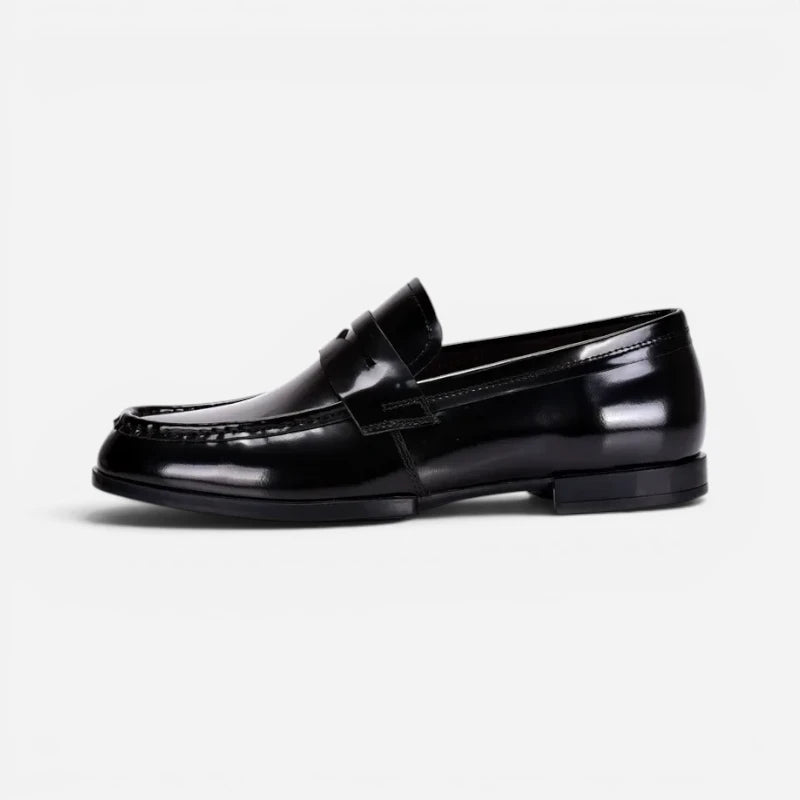 Mocassin Costume Mariage En Cuir Noir Vernis Talon Homme