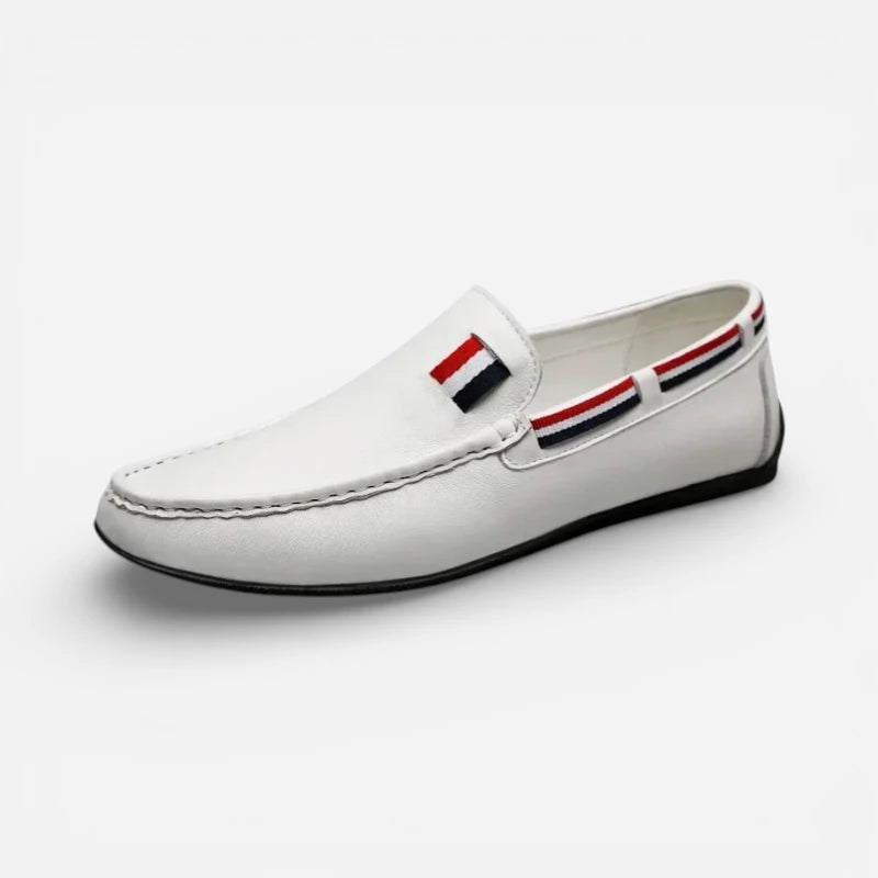 Mocassin Blanc En Cuir Drapeau Français Pour Homme