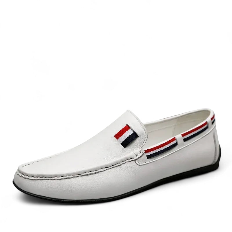 Mocassin Blanc En Cuir Drapeau Français Pour Homme