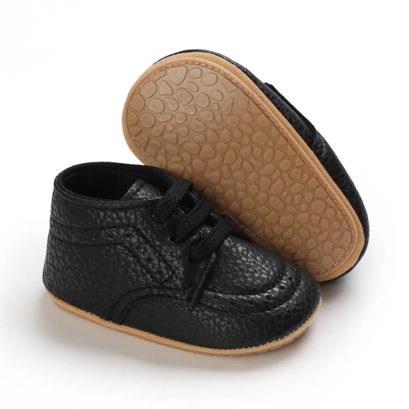 Mocassin Bébé En Cuir Noir à Lacet
