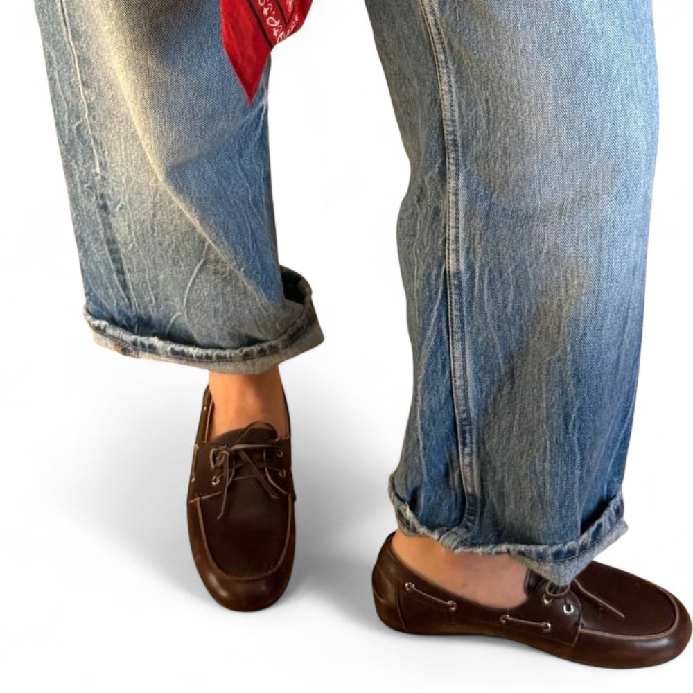 Mocassin En Cuir Marron Foncé à Lacets Pour Femme