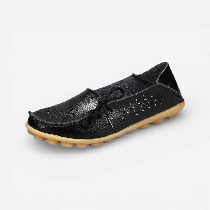 Mocassin Femme Cuir Respirant Motif Noir