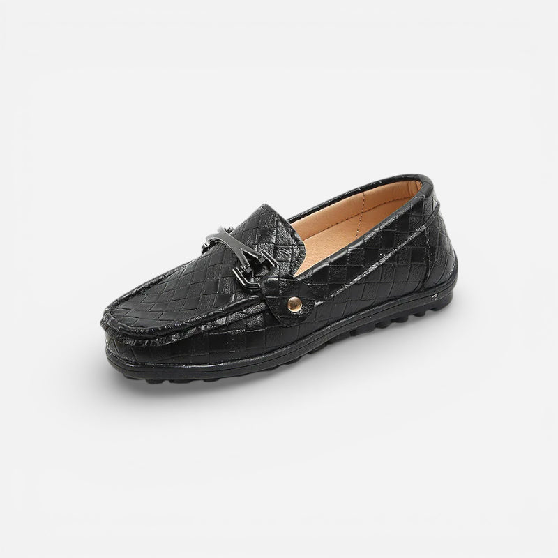 Mocassin Garçon Cuir Noir Tissé