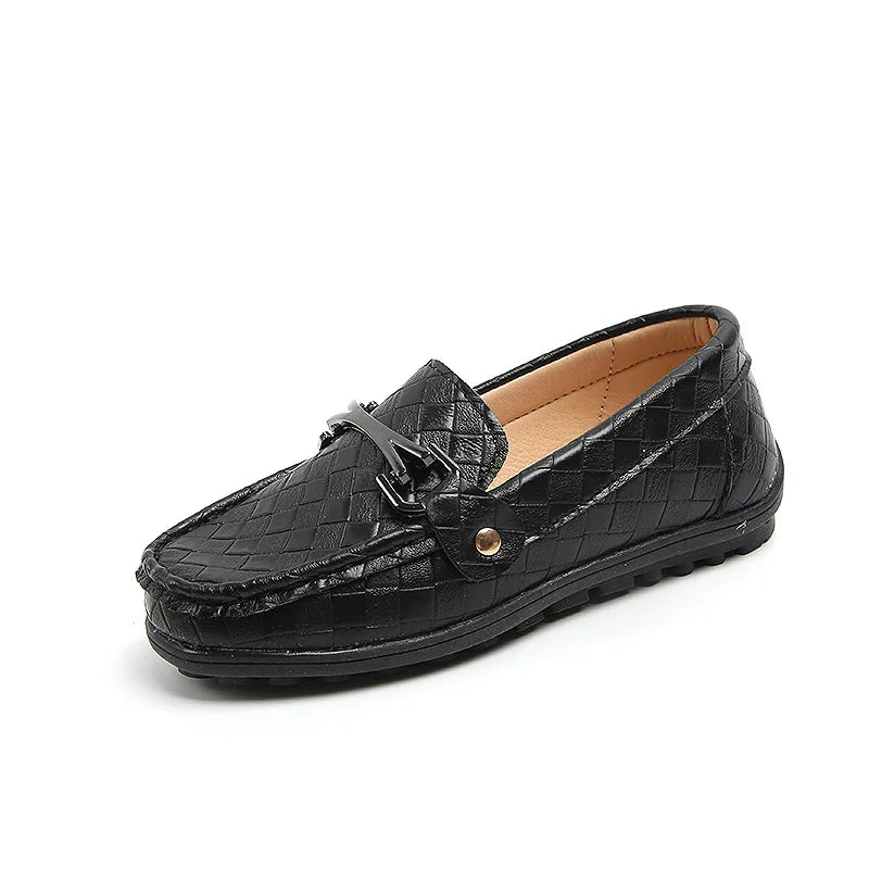 Mocassin Garçon Cuir Noir Tissé