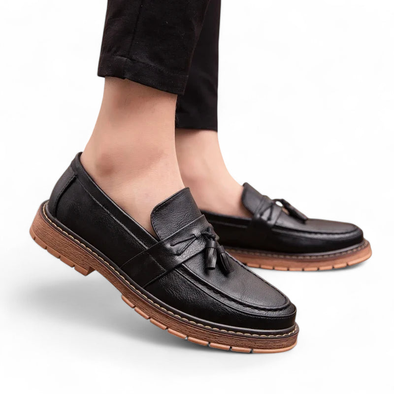 Mocassin Noir à Gland Semelle Marron Homme