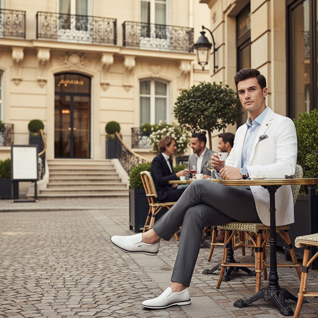 Mocassin Blanc Cuir Homme Design