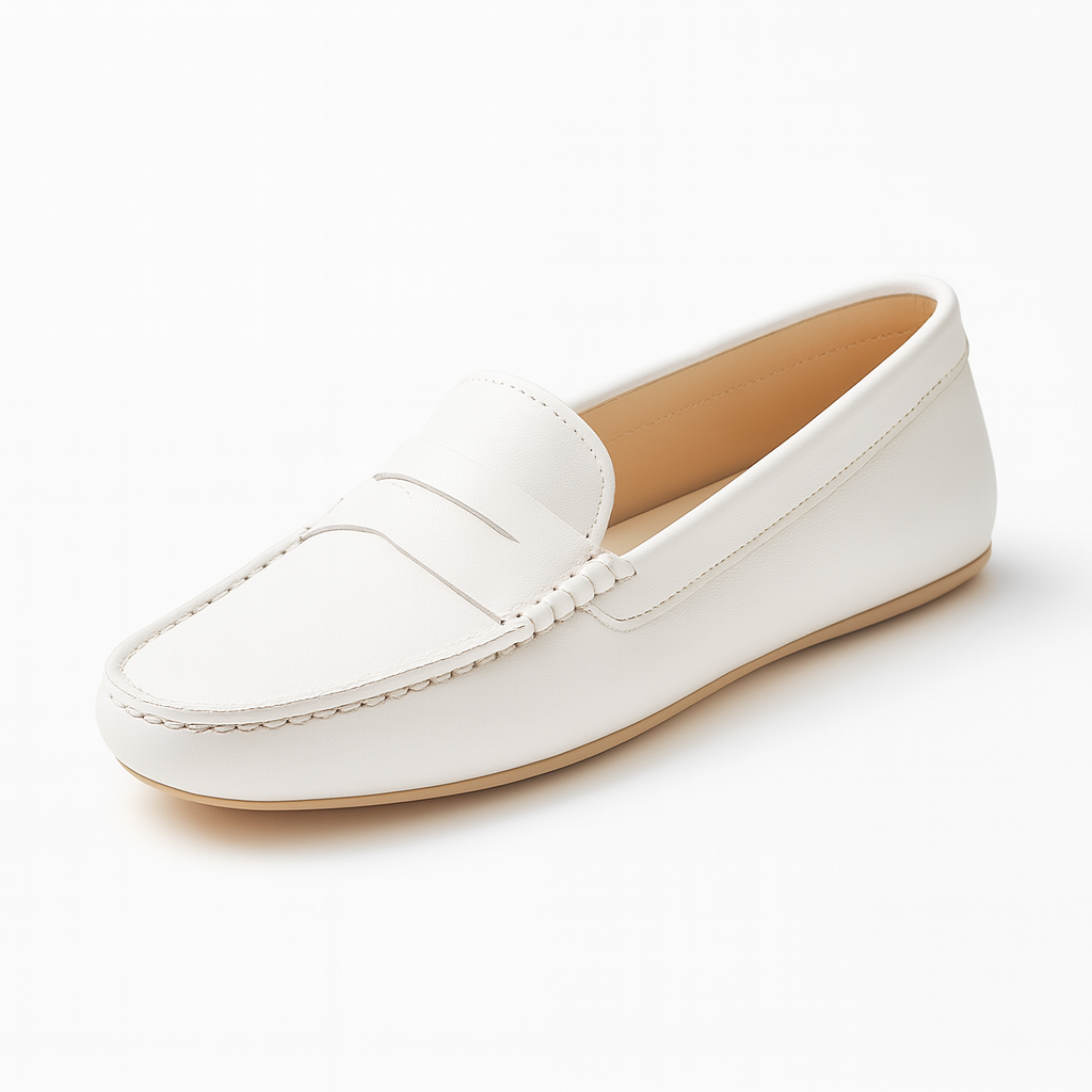 Mocassin Cuir Mat Blanc Femme