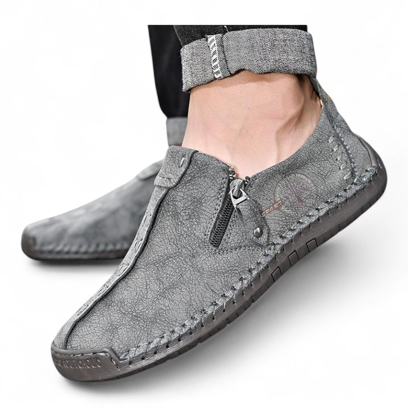 Mocassin En Cuir Gris Avec Fermeture Pour Homme