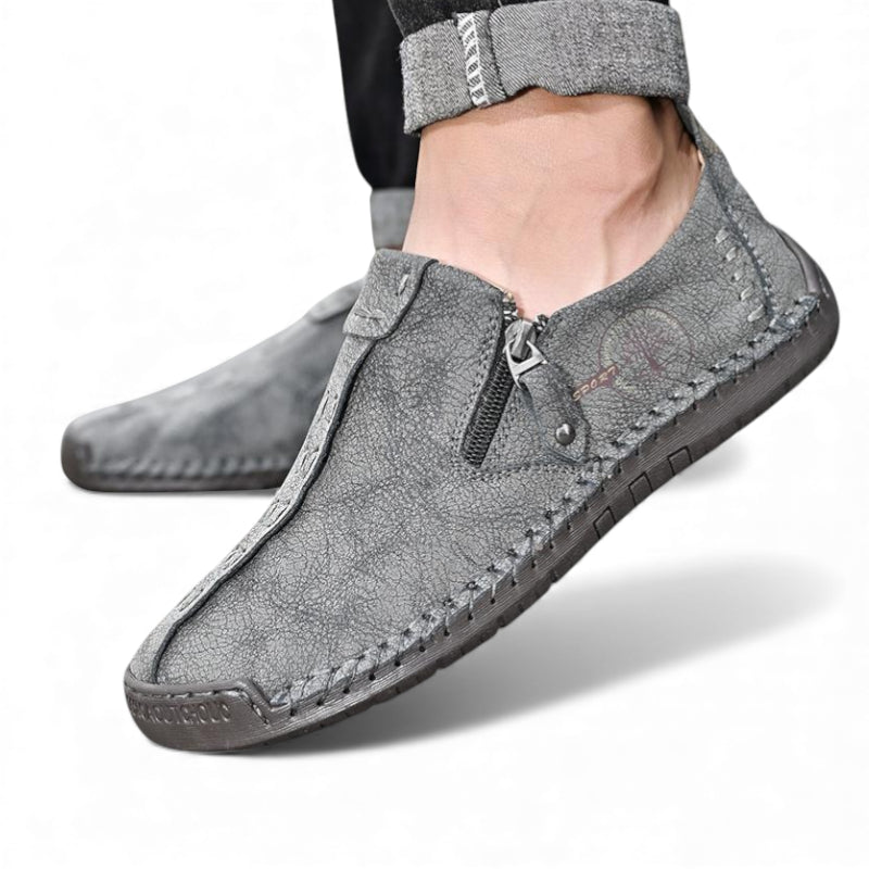 Mocassin En Cuir Gris Avec Fermeture Pour Homme