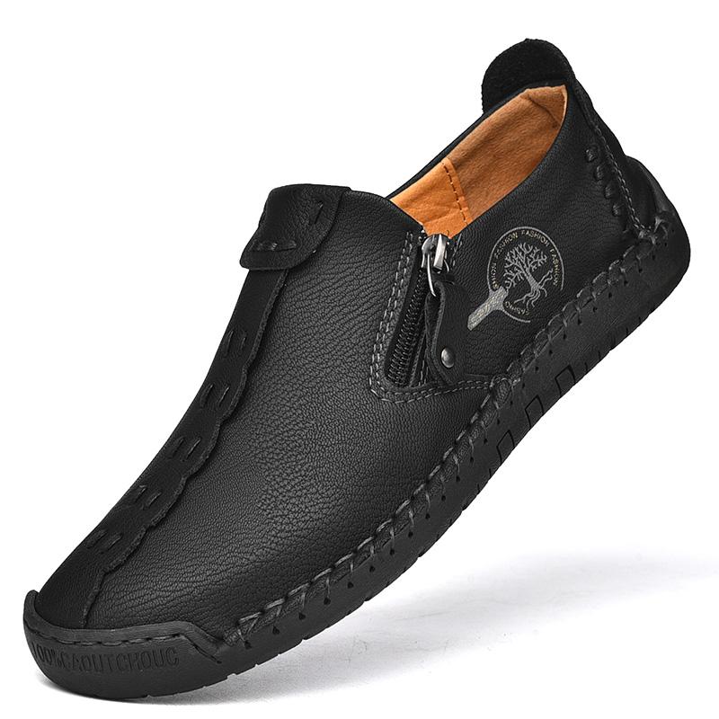 Mocassin En Cuir Noir Avec Fermeture Pour Homme