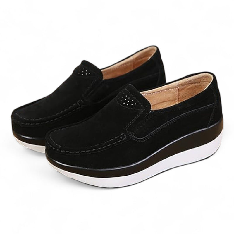 Mocassin Plateforme En Daim Noir Pour Femme