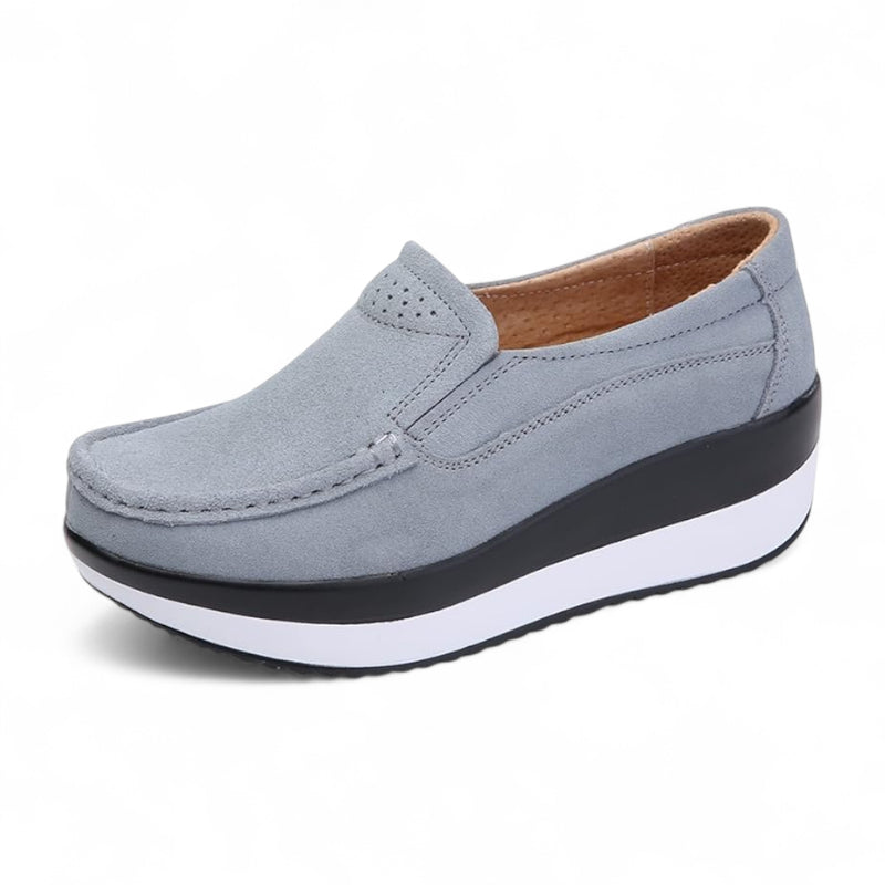 Mocassin En Daim Bleu Clair Plateforme Femme