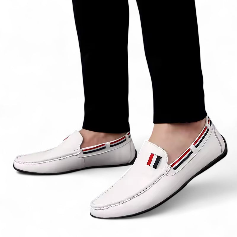 Mocassin Blanc En Cuir Drapeau Français Pour Homme