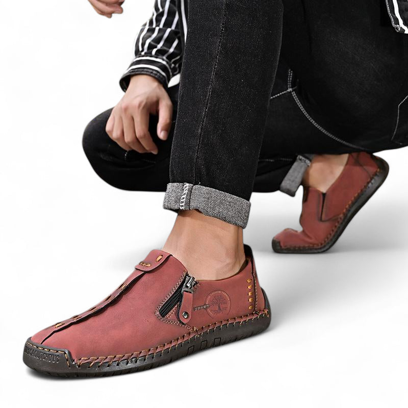 Mocassin En Cuir Bordeaux Avec Fermeture Pour Homme