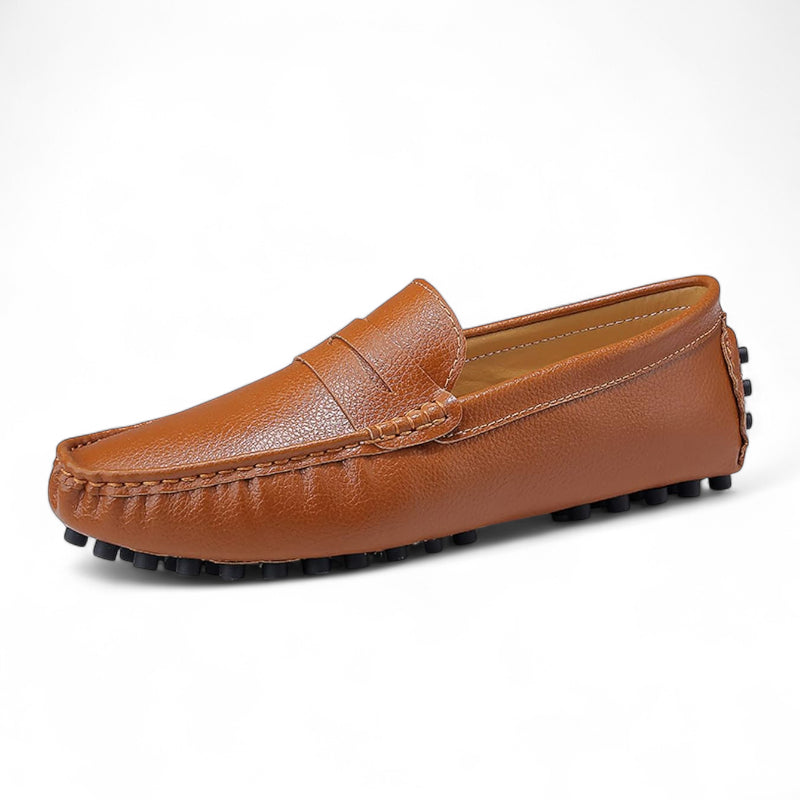Mocassin En Cuir Vernis Camel Homme