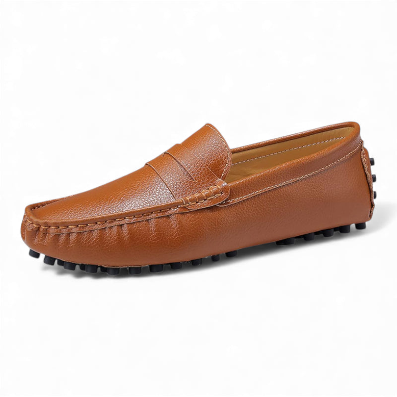 Mocassin En Cuir Vernis Camel Homme