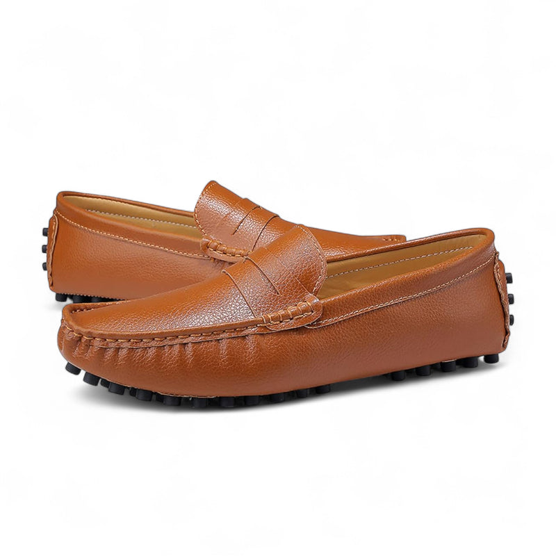 Mocassin En Cuir Vernis Camel Homme