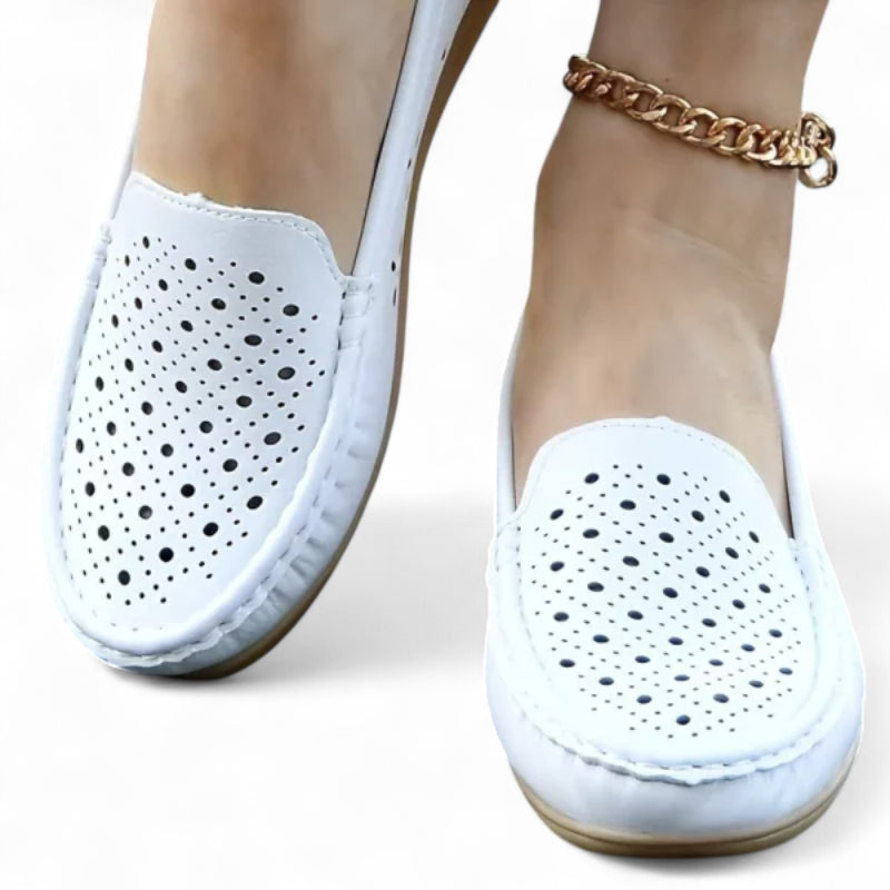 Mocassin Blanc Respirant Compensé Pour Femme