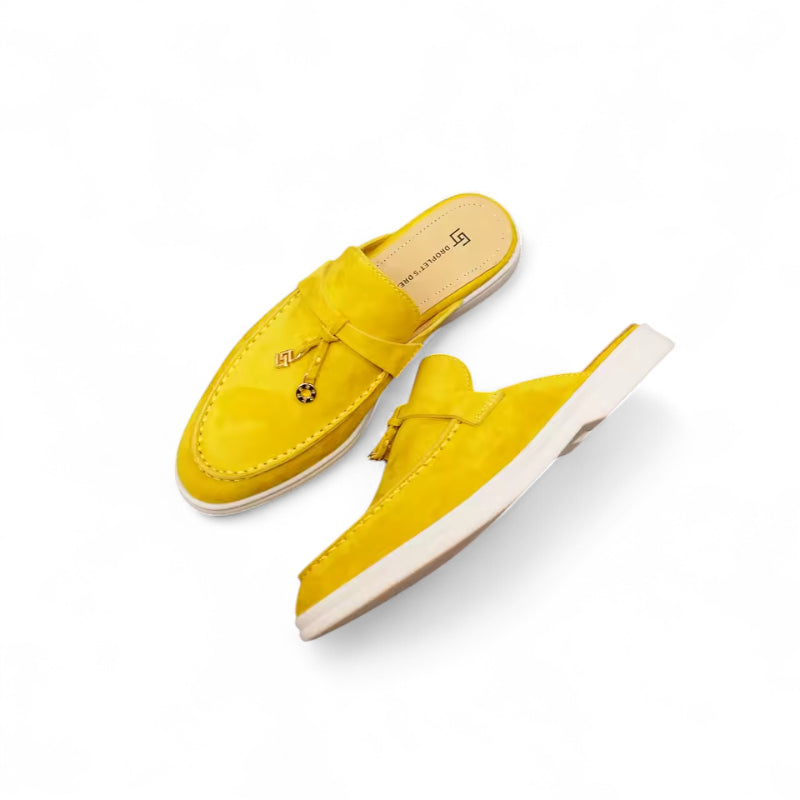 Mocassin Ouvert Daim Jaune Flashi Femme