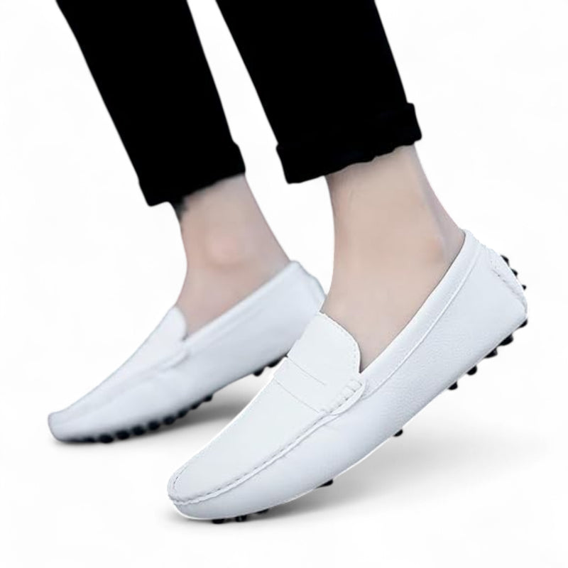 Mocassin Pour Bateau En Cuir Vernis Blanc Homme