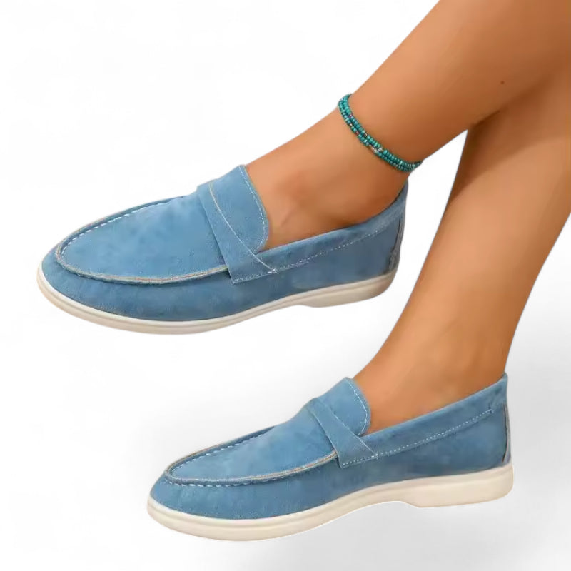 Mocassin Pour Femme En Daim Bleu