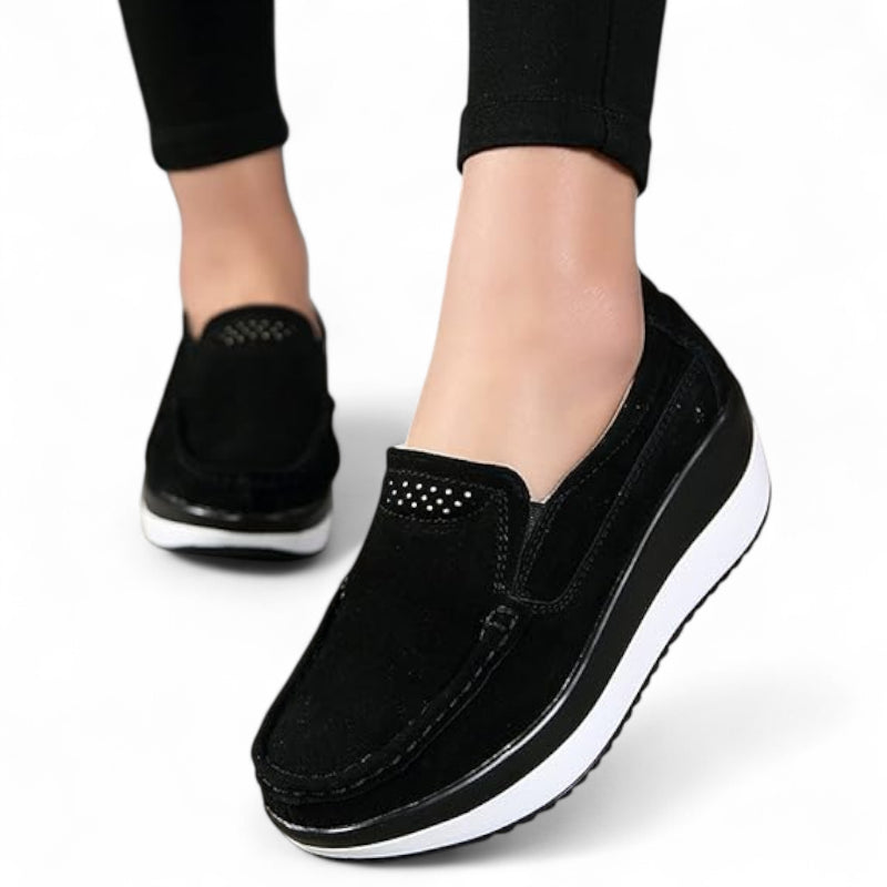 Mocassin Plateforme En Daim Noir Pour Femme