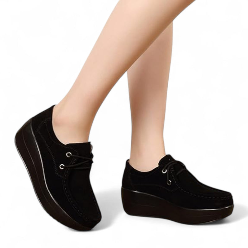 Mocassin En Daim Noir à Lacet Plateforme Pour Femme