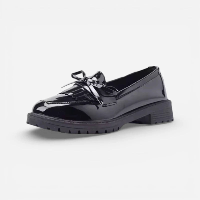 Mocassin Plateforme Cuir Noir Femme