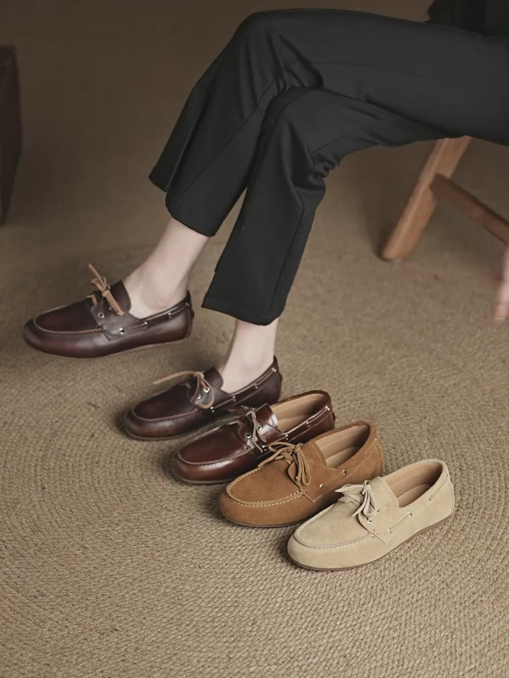 Mocassin En Cuir Marron Foncé à Lacets Pour Femme