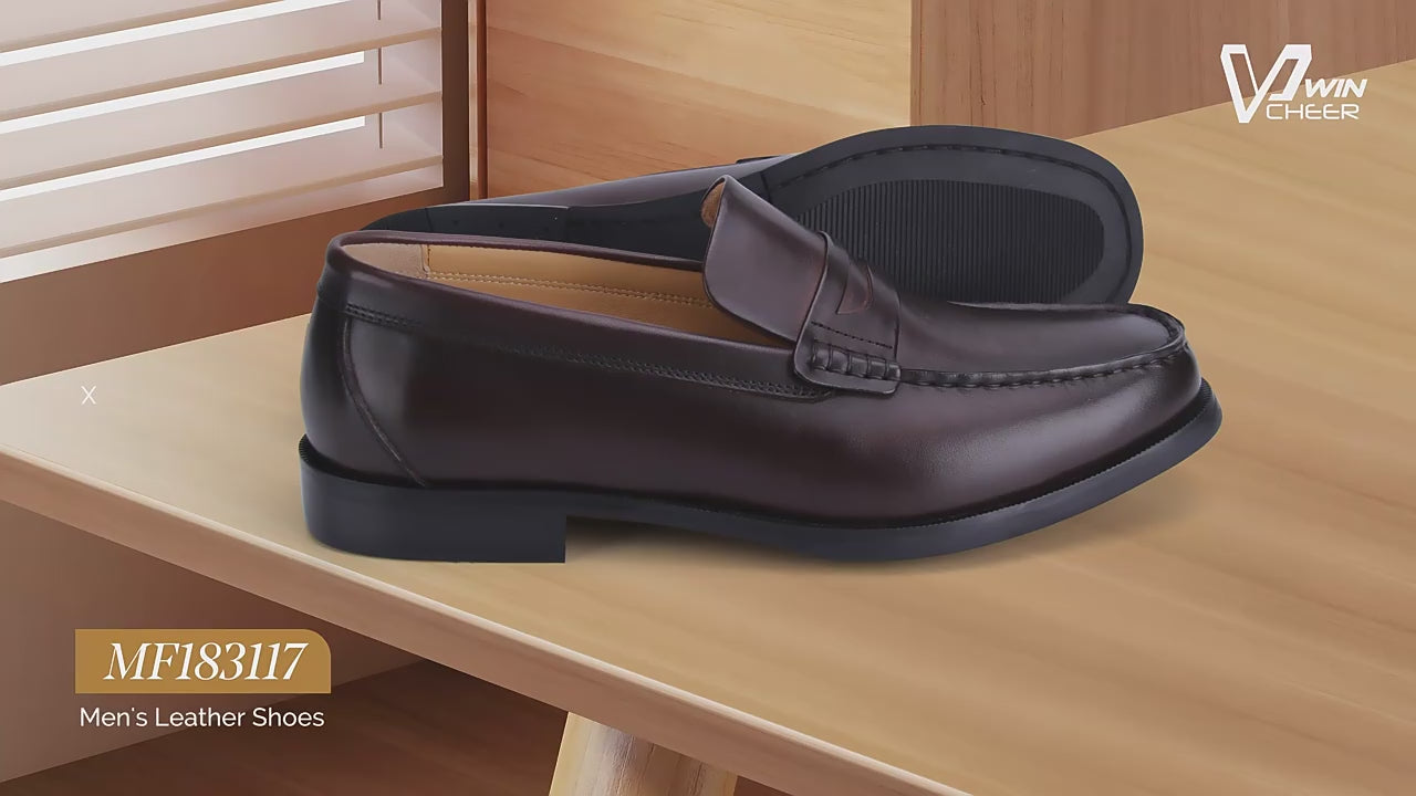 Mocassin Homme Cuir Marron Vernis à Talon