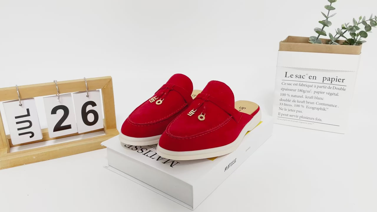 Mocassin Ouvert En Daim Rouge Pour Femme