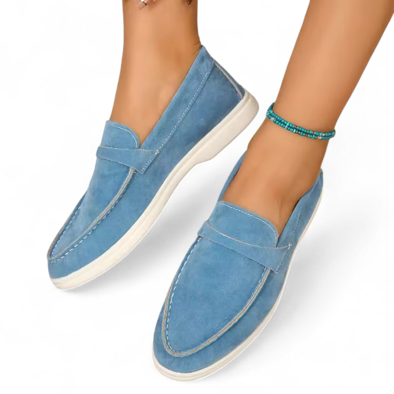 Mocassin Pour Femme En Daim Bleu