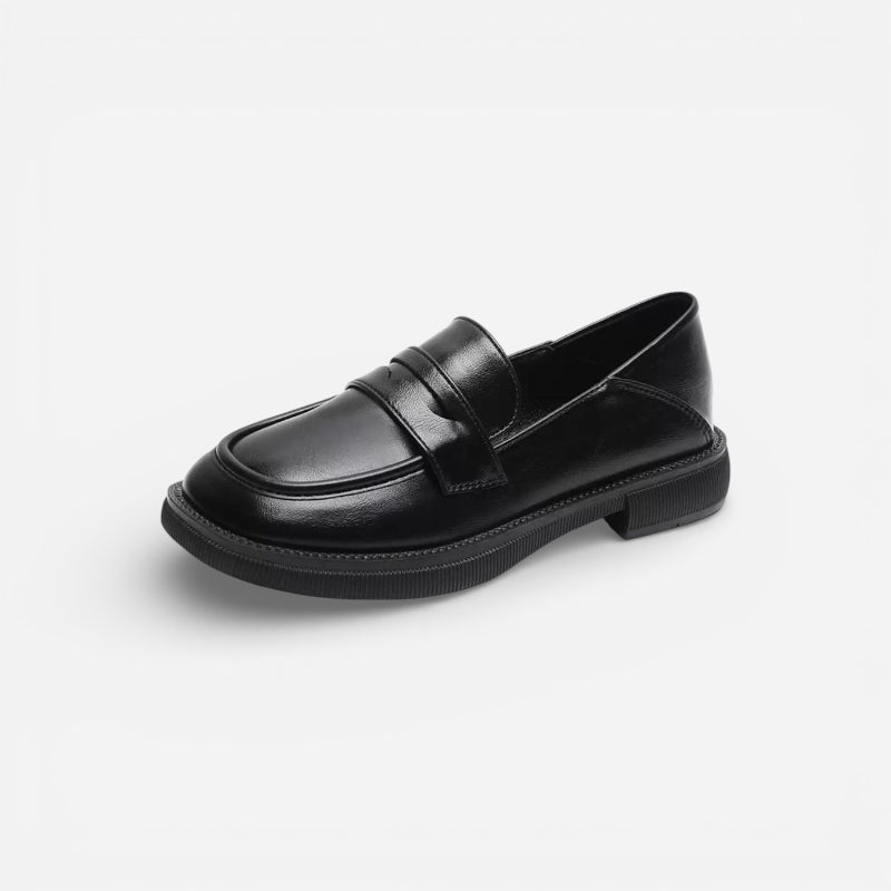 Mocassin En Cuir Vernis Noir Talon Pour Femme