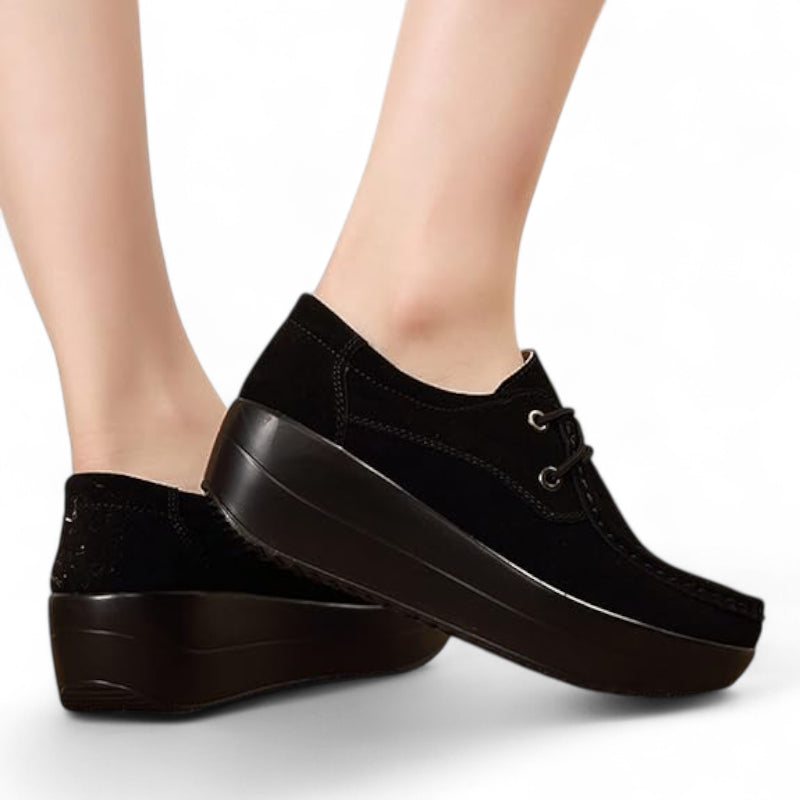 Mocassin En Daim Noir à Lacet Plateforme Pour Femme
